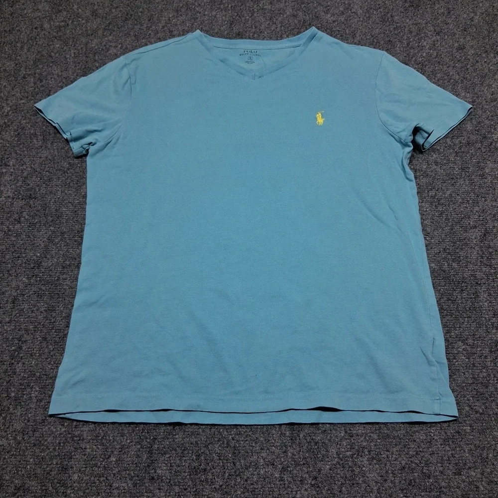 Polo Ralph Lauren Shirt Mens Size Small Basic Casual Blue with Yellow‎ Logo